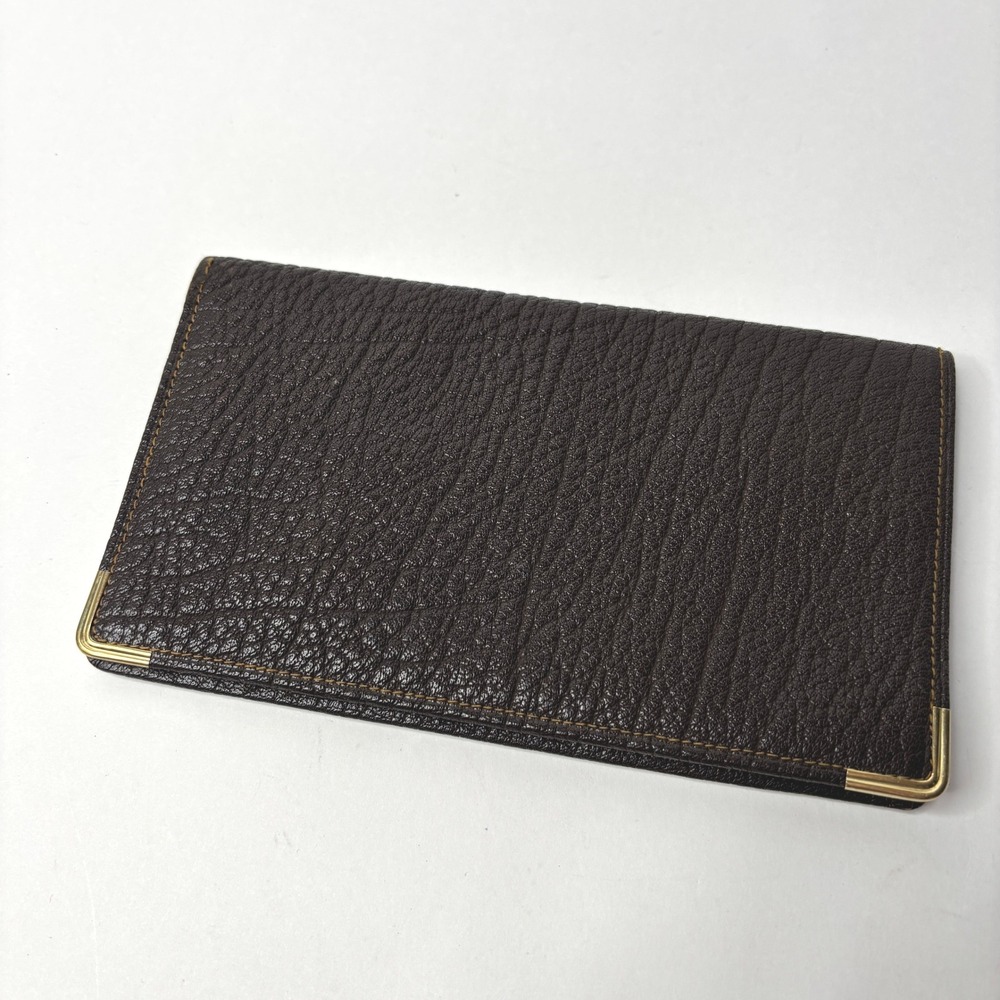VTG Rumpp Dark Brown Pebbled Soft Leather Slim Breast Pocket Wallet Gold Corners